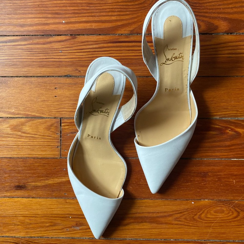 Christian Louboutin Sling Back White Pumps
